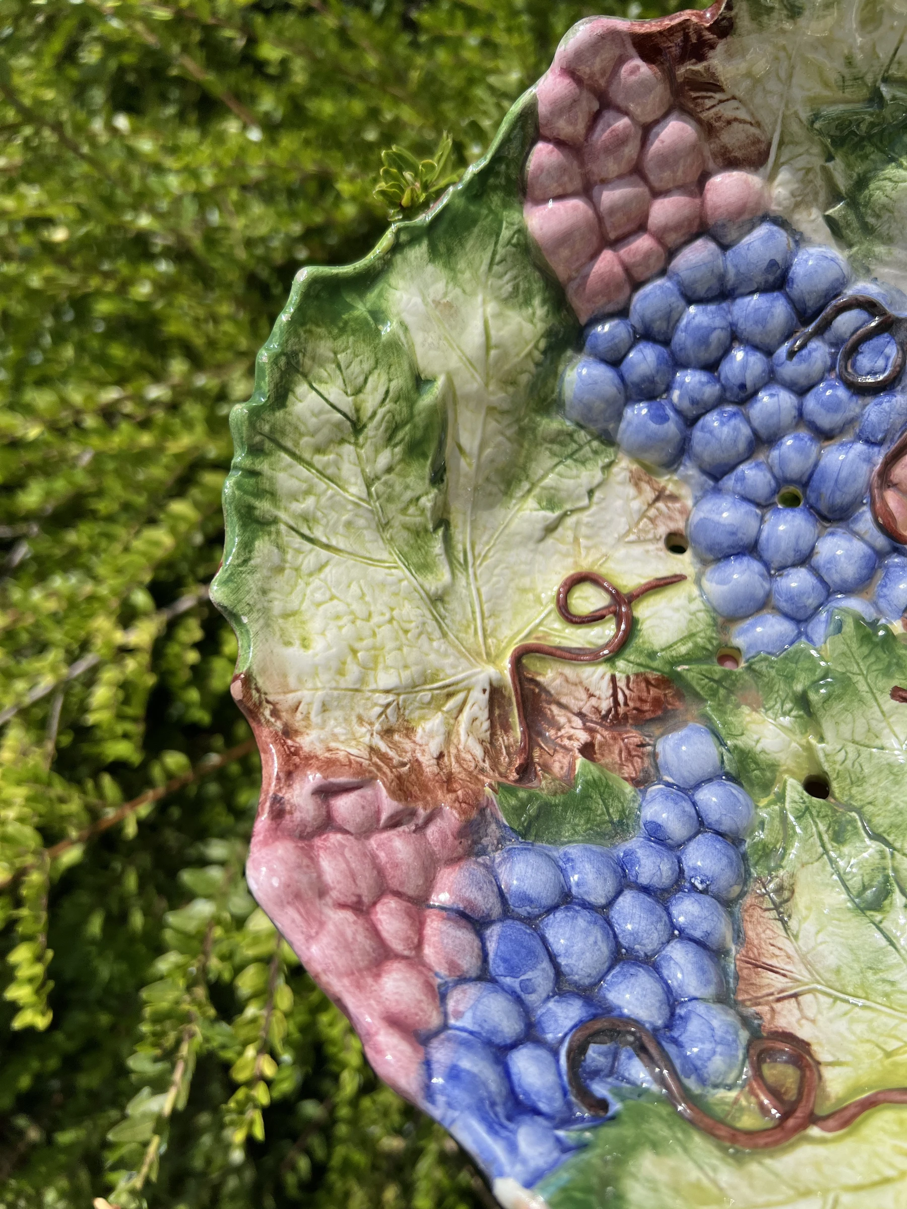 🍇 Vintage keramische fruitafvoer met druiven & wijndruifbladeren decor 23 – photo 5